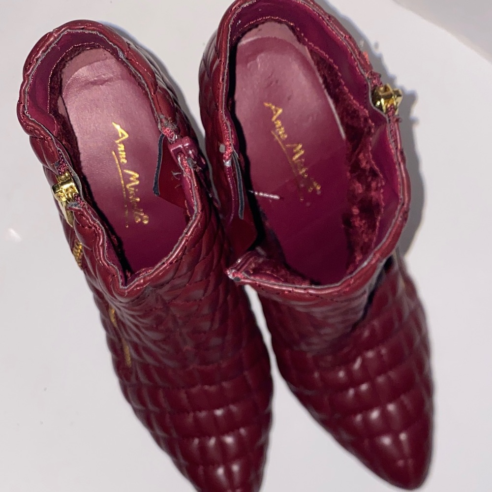 Anne Michelle Quilted Burgundy Ankle Booties